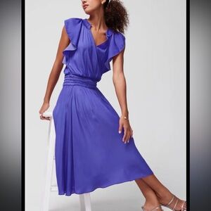 White House Black Market Violet Ruffle-Sleeve Midi Dress